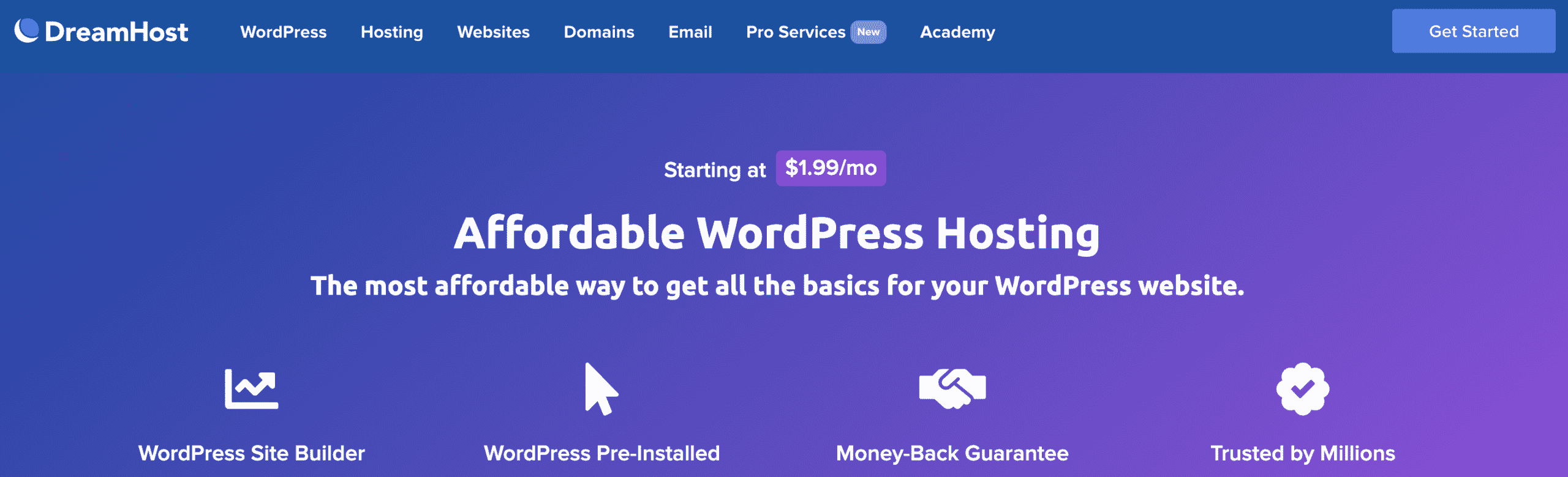 DreamHost cheap WordPress hosting starting at $1.99/month.