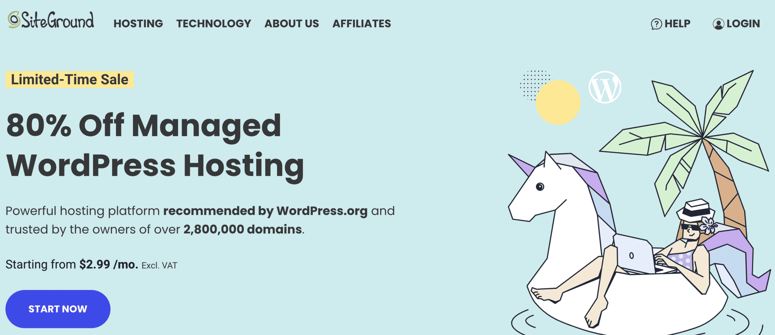 SiteGround cheap WordPress hosting starts at $2.99/month